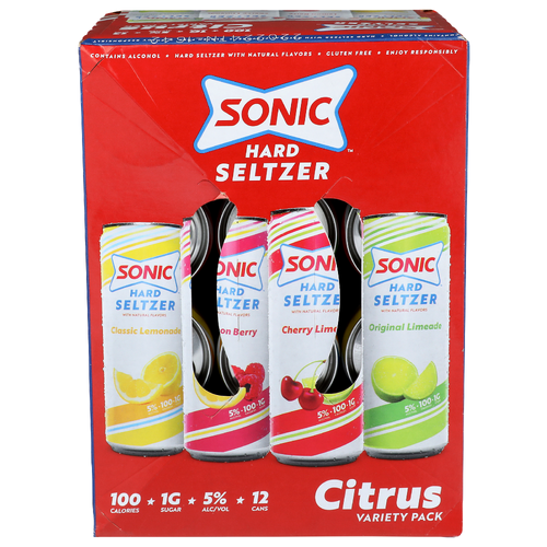 Sonic Classic Lemonade, Lemon Berry, Cherry Limeade And Original Citrus Variety Pack Hard Seltzer - 12 Count