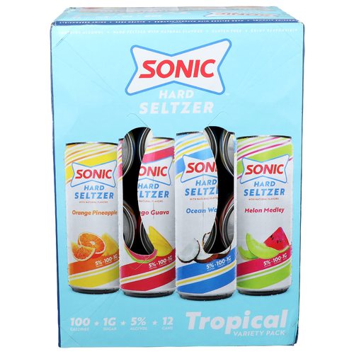 Sonic Orange Pineapple, Mango Guava, Ocean Water And Melon Medley Tropical Variety Pack Hard Seltzer - 12 Count