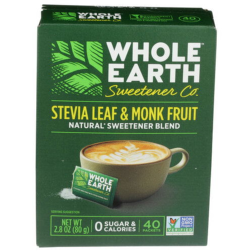 Whole Earth Stevia & Monk Fruit Packets - 0.07 Ounce - 40 Count
