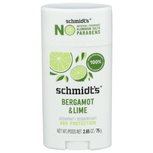 SCHMIDT's Bergamont + Lime Deodorant Stick Bergamot - 2.65 Ounce