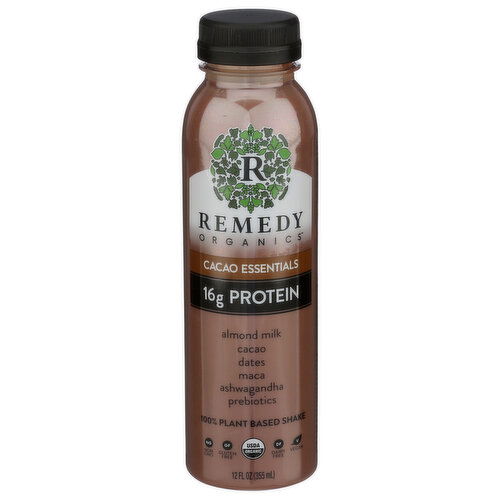 REMEDY ORGANICS Cacao Essentials Protein Shake Is 100% Plant-Based And Made With Almonds For Heart Health, Hemp Seeds Brain Peruvian Antioxidants, Maca Energy, Ashwagandha Immune Prebiotics Gut Muscle Recovery. Contains Of Fat, Sugar, Zero Cholesterol. Usda Organic, Non-Gmo, Dairy-Free, Gluten-Free, Soy-Free, Vegan - 12 Fluid Ounce