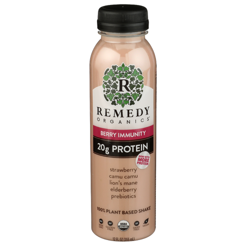 REMEDY ORGANICS Berry Immunity Protein Shake Is 100% Plant-Based And Made With Elderberry For Immune Support, Camu Echinacea Lion’s Mane Dragon Fruit Skin Health, Muscle Recovery. Contains Of Fat, Sugar, Zero Cholesterol. Usda Organic, Non-Gmo, Dairy-Free, Gluten-Free, Soy-Free, Vegan - 12 Fluid Ounce