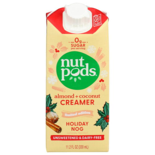 Nutpods Holiday Nog Almond Coconut Creamer Shelf Stable Unsweetened - 11.2 Fluid Ounce