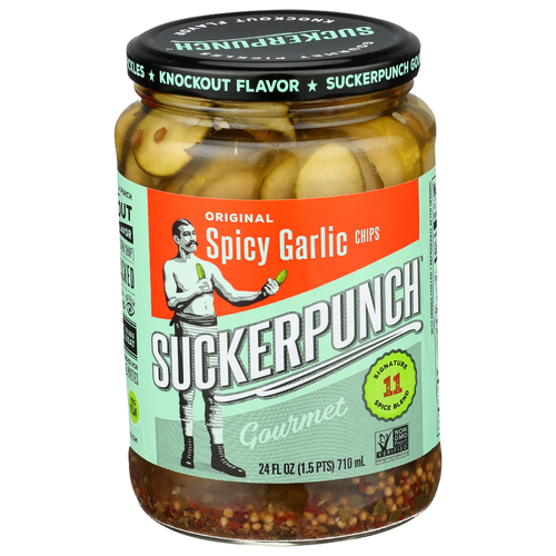 SUCKERPUNCH GOURMET Pickle Chips Spicy Garlic Originals - 24 Fluid Ounce