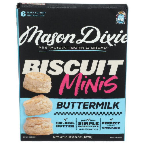 MASON DIXIE Fresh Baked Bread, Buttery, Sweet Dairy Buttermilk Homemade, Artisan Ready To Heat Biscuits - 1.1 Ounce - 6 Count