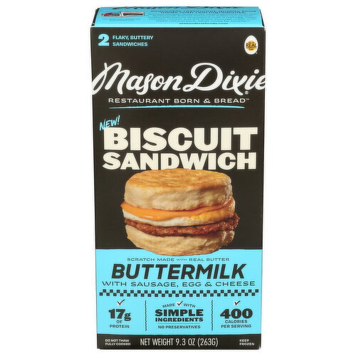 Mason Dixie Buttermilk Biscuit Sandwich With Sausage, Egg & Cheese - 4.65 Ounce - 2 Count Image 1 of 4