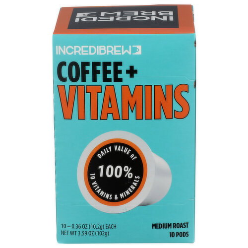 Incredibrew Medium Roast Coffee + Vitamins - 0.359 Ounce - 10 Count