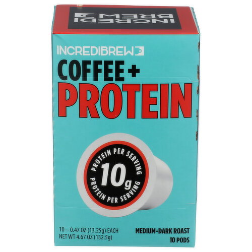 Incredibrew Medium Dark Roast Coffee + Protein - 0.467 Ounce - 10 Count