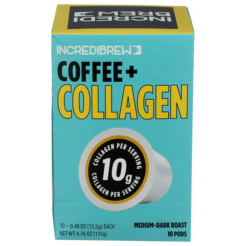 Incredibrew Medium Dark Roast Coffee + Collagen - 0.476 Ounce - 10 Count