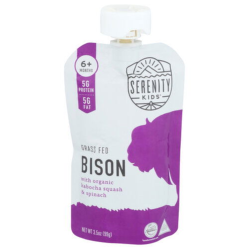 SERENITY KIDS Bison Puree Pouch, Grass Fed With And w Organic Kabocha Squash Spinach - 3.5 Ounce