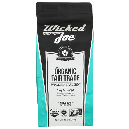 Wicked Joe Organic Coffees Dark Roast Italian Whole Bean - 12 Ounce