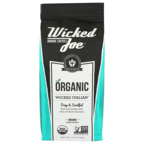 WICKED JOE ORGANIC COFFEES Dark Roast Ground Coffee Italian - 12 Ounce