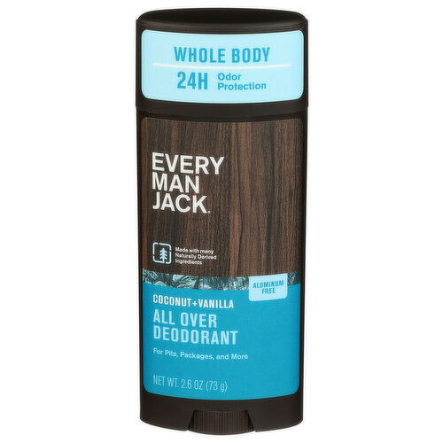 Every Man Jack Coconut + Vanilla Aluminum Free Deodorant - 2.6 Ounce