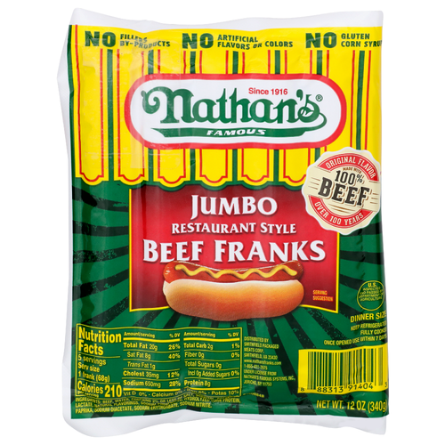 Nathan's Famous Jumbo Restaurant Style Beef Franks - 12 Ounce