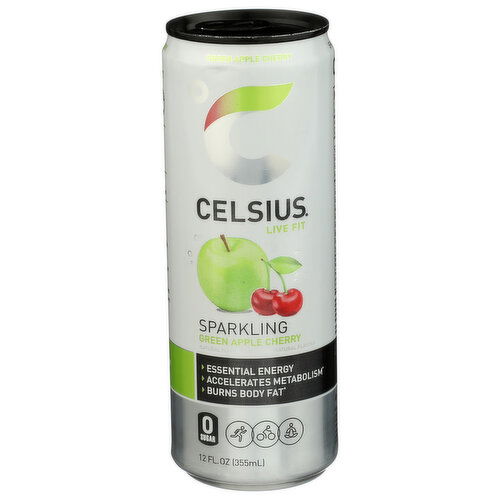 CELSIUS Green Apple Cherry Sparkling Single Can - 12 Fluid Ounce