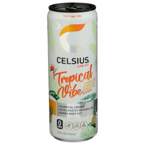 CELSIUS Tropical Vibe Originals Sparkling Functional Essential Energy Drink Pack Of 4 - 12 Fluid Ounce