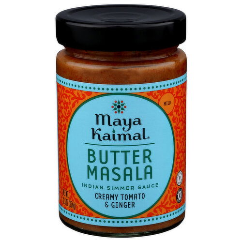 Maya Kaimal Butter Masala Shelf Stable Jarred Sauce Glass Creamy Tomato And Ginger Indian Simmer - 12.5 Ounce