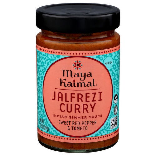 Maya Kaimal Jalfrezi Curry Shelf Stable Jarred Sauce Glass Sweet Red Pepper And Tomato Indian Simmer - 12.5 Ounce