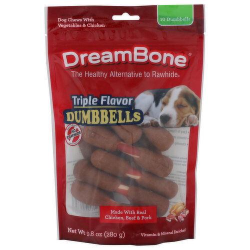 DreamBone Dog Chews, With Chicken & Vegetables, Triple Flavor, Dumbbells - 0.98 Ounce - 10 Count