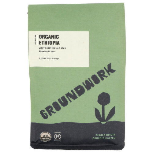 Groundwork Organic Whole Bean Coffee Heirloom Blend Ethiopia - 12 Ounce
