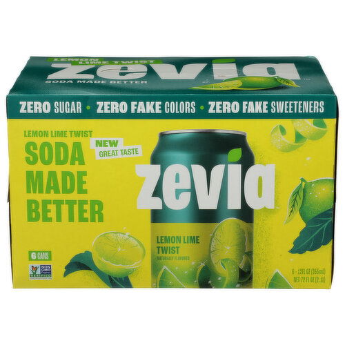 Zevia Zero Sugar Lemon Lime Twist Soda - 12 Fluid Ounce - 6 Count