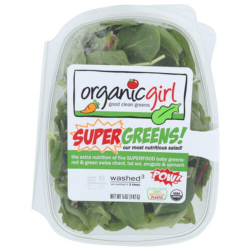 Organicgirl Supergreens Baby Red Chard, Bok Choy, Tatsoi, Spinach, Green Swiss Mizuna, Arugula, Ingredients May Vary By Season - 5 Ounce
