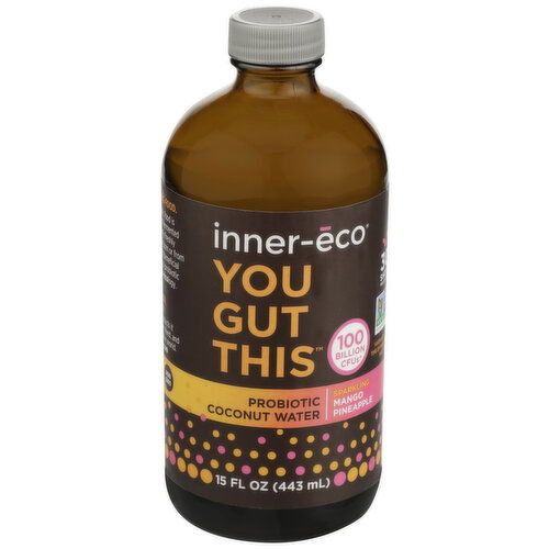INNER-ĒCO Mango Pineapple Sparkling Probiotic Coconut Water - 15 Fluid Ounce