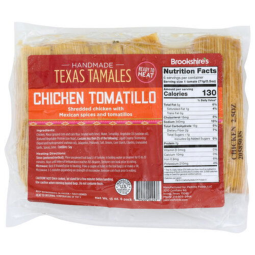 Fresh Texas Tamales Chicken Tomatillo - 2.5 Ounce - 6 Count