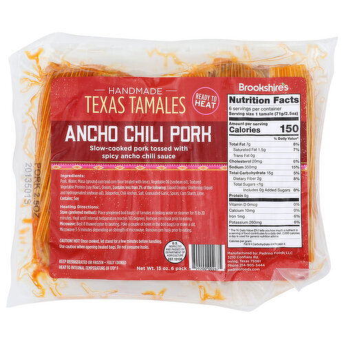 Fresh Texas Tamales Ancho Chili Pork - 2.5 Ounce - 6 Count