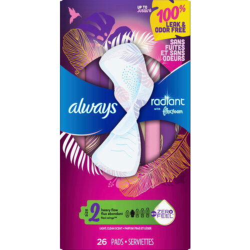 Always Pads, Heavy Flow, Light, Clean Scent, Size 2