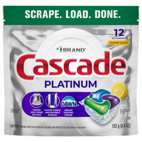 Cascade Dishwasher Detergent, Lemon Scent, Actionpacs