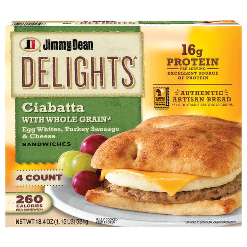 Jimmy Dean Sandwiches, Ciabatta, Egg Whites, Turkey Sausage & Cheese