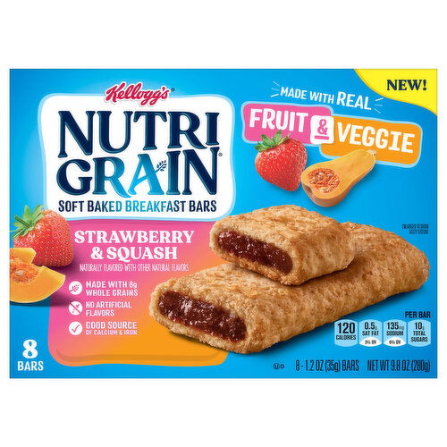 Nutri Grain Breakfast Bars, Soft Baked, Strawberry & Squash