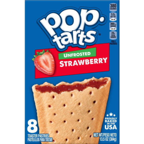 Pop-Tarts Toaster Pastries, Strawberry, Unfrosted, 8 Pack