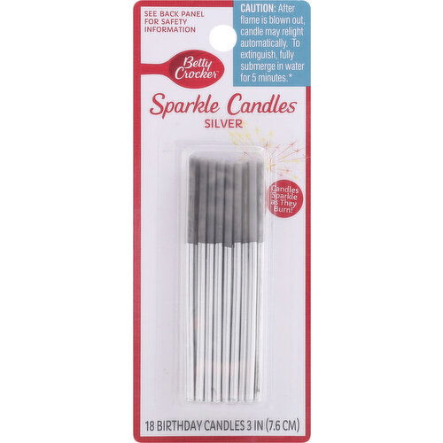 Betty Crocker Sparkle Candles, Silver, 3 Inch - 18 Each
