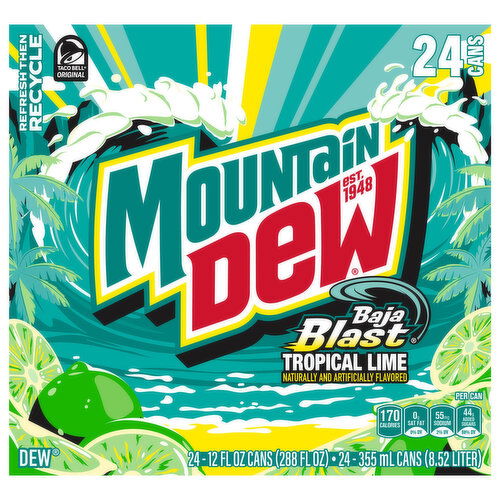 Mountain Dew Baja Blast Soda - 24 Each