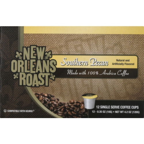 New Orleans Roast Coffee, Southern Pecan, Single Serve Cups - 12 Each