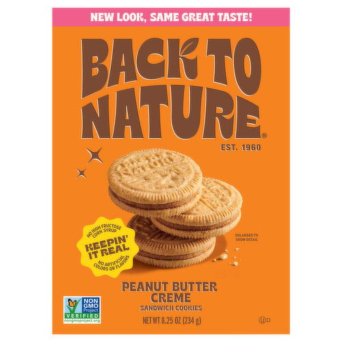 Back to Nature Sandwich Cookies, Peanut Butter Creme - 8.25 Ounce