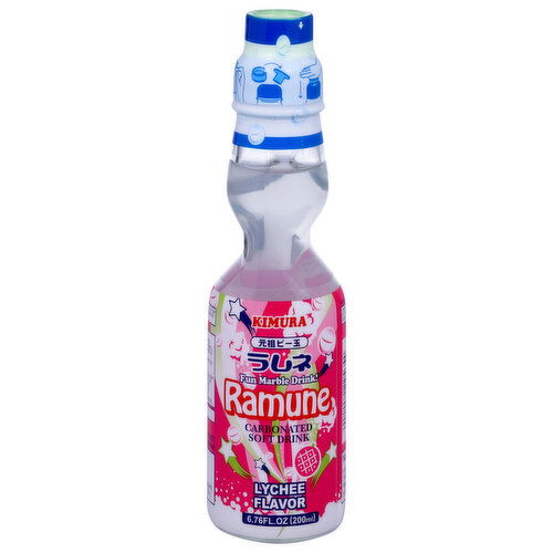 Kimura Soft Drink, Lychee Flavor, Carbonated, Ramune