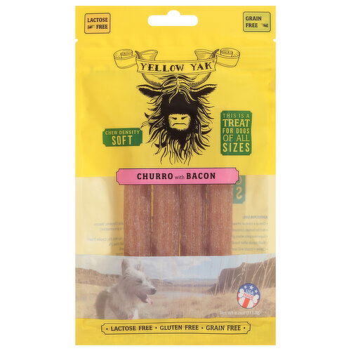 Yellow Yak Treat for Dogs, Churro with Bacon, Soft - 4 Ounce