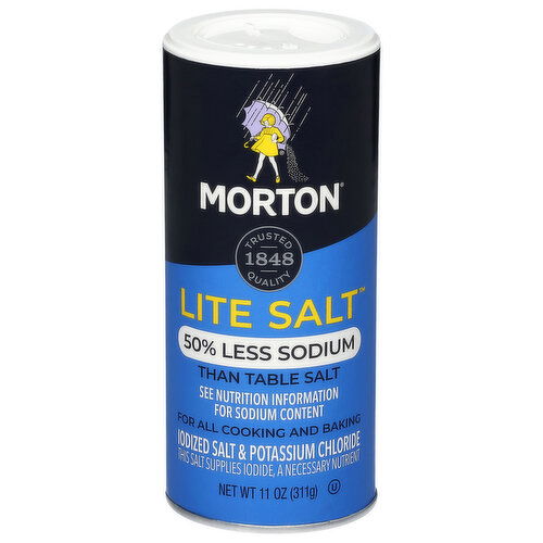 Morton 50% Less Sodium Iodized Salt & Potassium Chloride - 11 Ounce