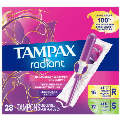 Tampax Tampons, Regular/Super Absorbency, Unscented