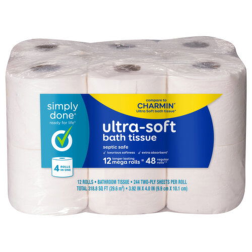 Simply Done Bath Tissue, Ultra-Soft, Mega, 2-Ply - 12 Each