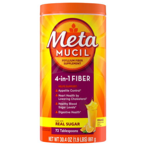 Metamucil Psyllium Fiber Supplement, Orange, 4-in-1