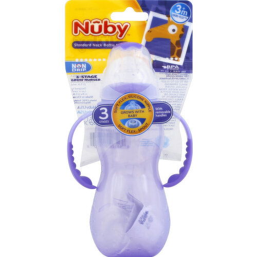 Nuby Bottle, Standard Neck, 11 Ounce, 3+ Months