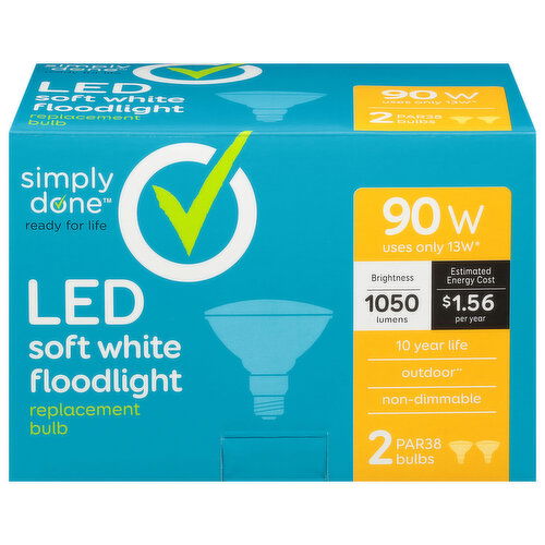 Simply Done Light Bulb, LED, Floodlight, Soft White, 90 Watts