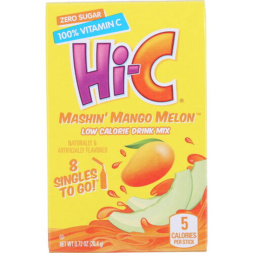 Hi-C Drink Mix, Low Calorie, Mashin' Mango Melon, 8 Singles To Go