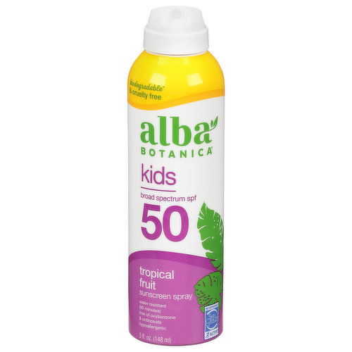 Alba Botanica Sunscreen Spray, Kids, Tropical Fruit, Broad Spectrum SPF 50 - 5 Fluid Ounce