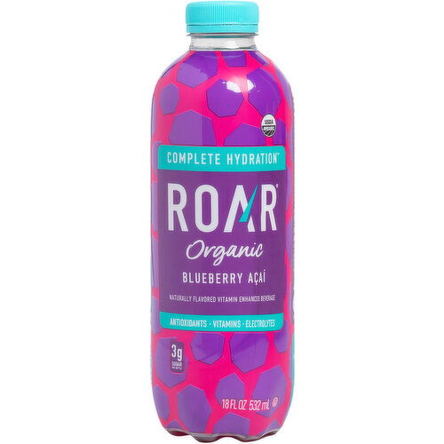 Roar Vitamin Enhanced Beverage, Organic, Blueberry Acai