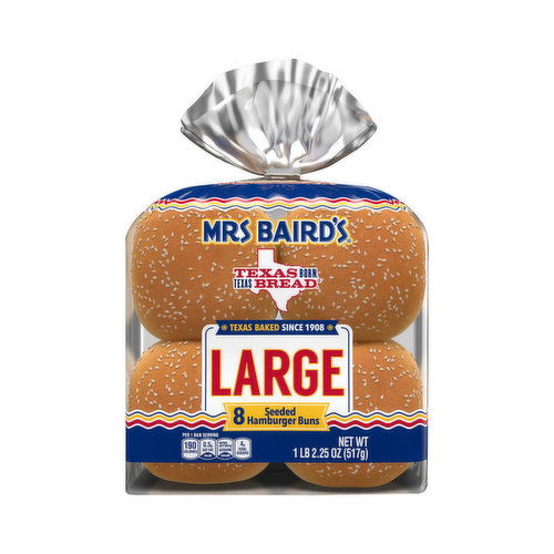 Mrs Baird's  Large Seeded Hamburger Buns 8 Count